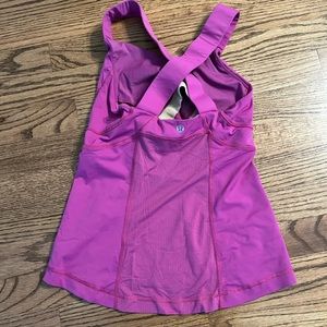 Fuchsia Lulu lemon v neck, criss cross back workout tank size 2.